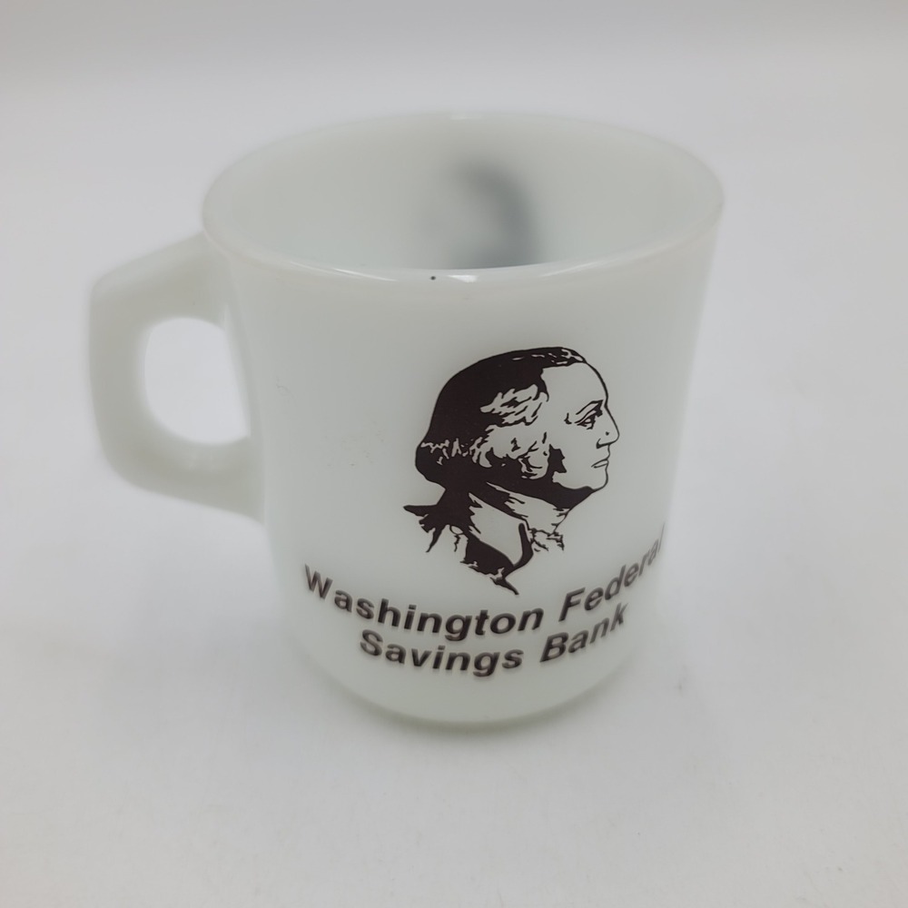Vintage Galaxy Milk Glass Washington Federal Savings Bank George Washington Mug